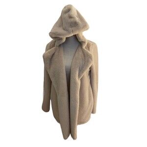 Brandy‎ Melville Womens One Size Open Front Sherpa Jacket Hooded Ivory